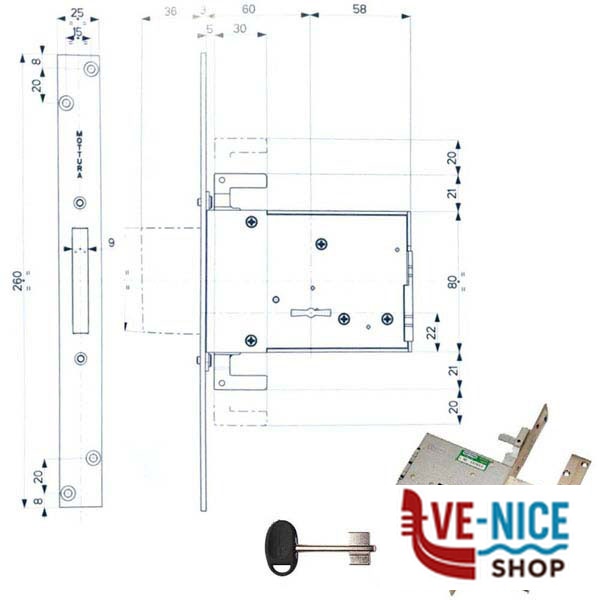 SERRATURA INF.FERRO TRIPLICE E60 40705 MOTTURA 407056008 MOTTURA SERR.ALL/FERRO INF. S - immagine 3