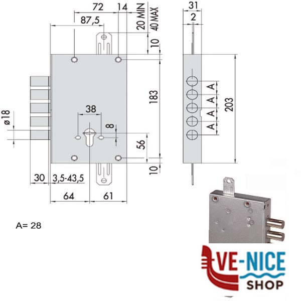 SERRATURA SICUREZZA TRIPLICE 56505-28-B CISA 56505.28.B CISA SERR.BLINDATE S - immagine 3