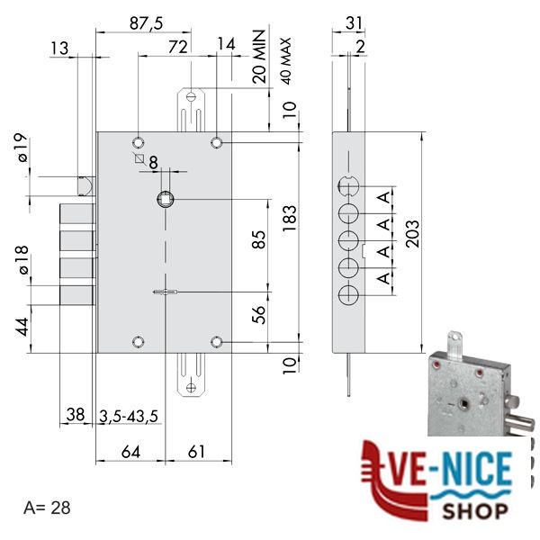 SERRATURA SICUREZZA TRIPLICE 57515-28-0 CISA 57515.28.0 CISA SERR.BLINDATE S - immagine 3