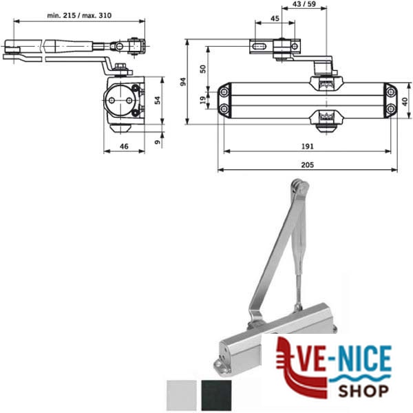 CHIUDIPORTA AERODINAMICO NER. TS COMPAKT 102 DORMA 67010219 DORMAKABA CHIUDIPORTA S - immagine 3