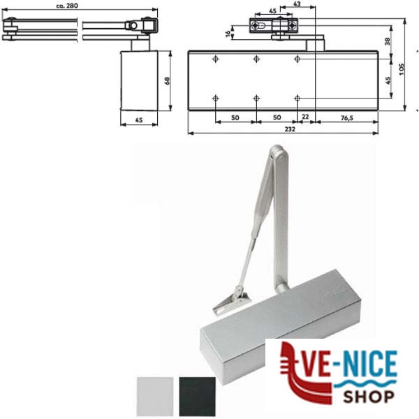 CHIUDIPORTA AERODINAMICO ARGENTO TS 71 DORMA 22213501 DORMAKABA CHIUDIPORTA S - immagine 3