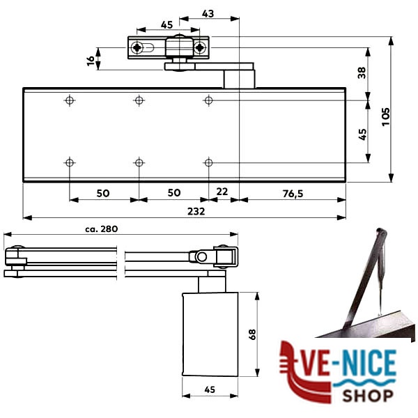 CHIUDIPORTA AERODINAMICO ARGENTO TS 72 BCA DORMA 22252101 DORMAKABA CHIUDIPORTA S - immagine 3