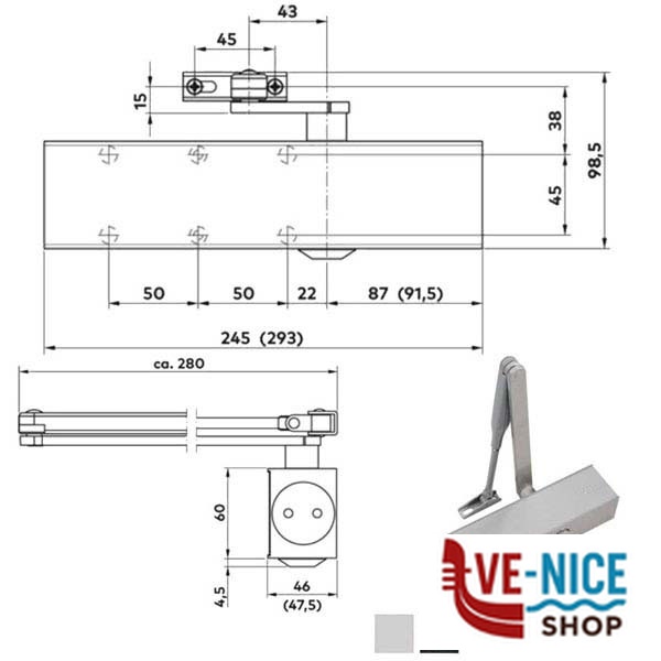 CHIUDIPORTA AERODINAMICO ARGENTO TS 83 BCA DORMA 38010101 DORMAKABA CHIUDIPORTA S - immagine 3