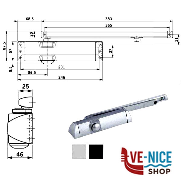 CHIUDIPORTA AERODINAMICO ARGENTO TS 90 DORMA 10200401 DORMAKABA CHIUDIPORTA S - immagine 3
