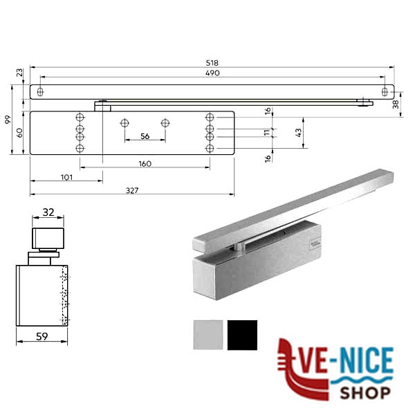 CHIUDIPORTA AERODINAMICO ARGENTO TS 98 XEA DORMA 44110101 DORMAKABA CHIUDIPORTA S - immagine 2