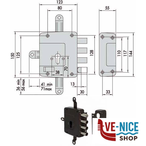 SERRATURA SICUREZZA QUINTUPL.DX 56172-60-1 CISA 56172.60.1 CISA SERR.LEGNO APPLICARE S - immagine 2