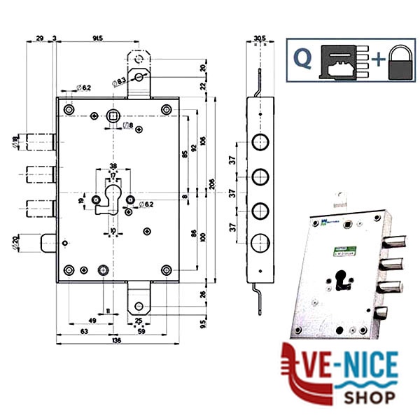 SERRATURA SIC.TRIPLICE SX int 37 85571 MOTTURA 85571S37Q MOTTURA SERR.BLINDATE S - immagine 2