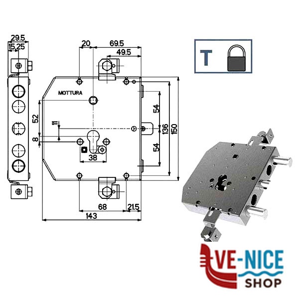 SERRATURA SIC.TRIPLICE 89E30 MOTTURA 89E306W54T MOTTURA SERR.BLINDATE S - immagine 3