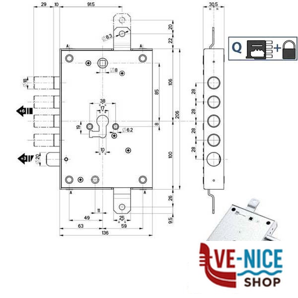 SERRATURA SIC.TRIPLICE SX 89857 MOTTURA 898571KOSQ MOTTURA SERR.BLINDATE S - immagine 3