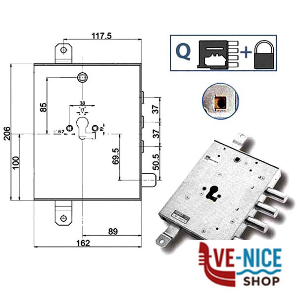 SERRATURA SIC.TRIPLICE SX 89857 MOTTURA 898571GRSQ MOTTURA SERR.BLINDATE S - immagine 3