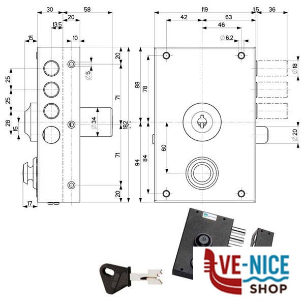 SERRATURA SIC.SEMPLICE DX POMPA 30010 MOTTURA 30010ND50 MOTTURA SERR.LEGNO APPLICARE S - immagine 4