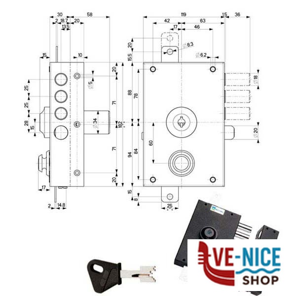 SERRATURA SIC.TRIPLICE SX POMPA 30030 MOTTURA 30030NS50 MOTTURA SERR.LEGNO APPLICARE S - immagine 3