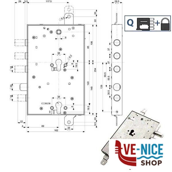 SERRATURA SIC.TRIPLICE SX 89859 MOTTURA 898595GRSQ MOTTURA SERR.BLINDATE S - immagine 2
