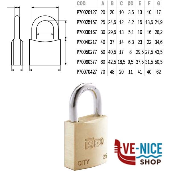 LUCCHETTO OTTONE mm 25 KA CITY ISEO P70025157.K1 ISEO LUCCHETTI S - immagine 2