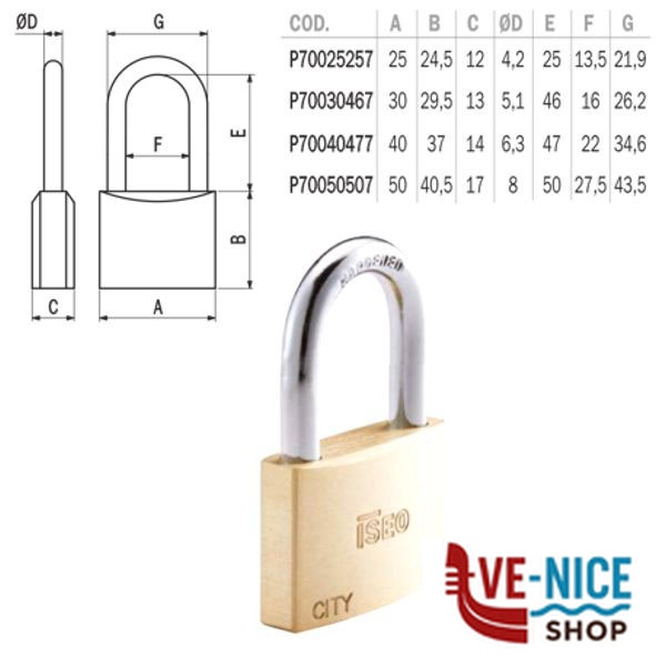 LUCCHETTO OTTONE mm 30 ARCO MEDIO KA CITY ISEO P70030467.K1 ISEO LUCCHETTI S - immagine 2