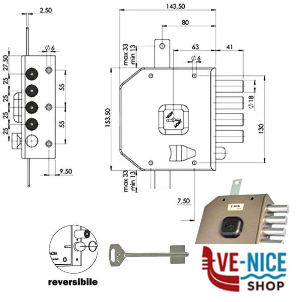 SERRATURA SIC.TRIPLICE SX DM G414 MOIA G414SX MOIA SERR.LEGNO APPLICARE S - immagine 3