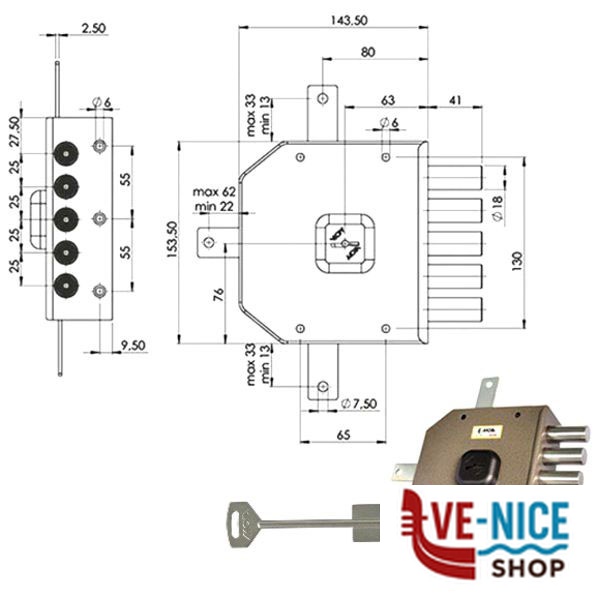 SERRATURA SIC.QUINTUPL.DX DM G415 MOIA G415DX MOIA SERR.LEGNO APPLICARE S - immagine 2
