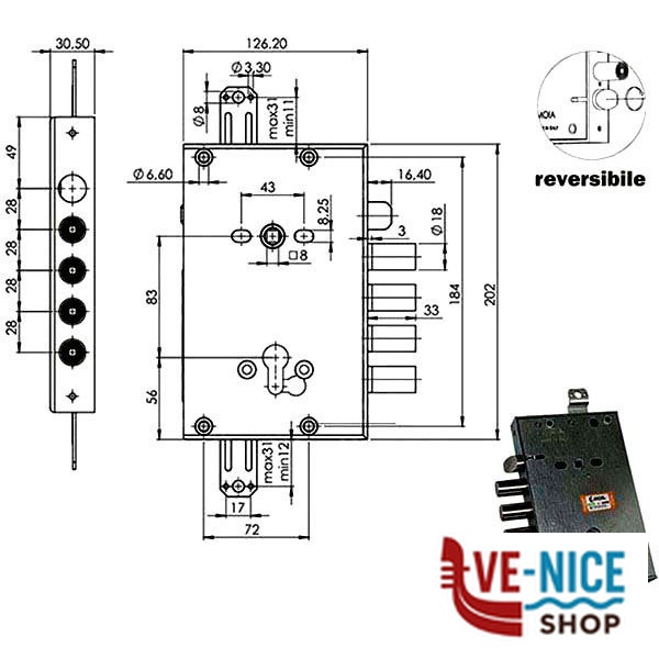 SERRATURA SIC.TRIPLICE CIL. E63 RCI664/280 MOIA RCI664/280RFB MOIA SERR.BLINDATE S - immagine 3