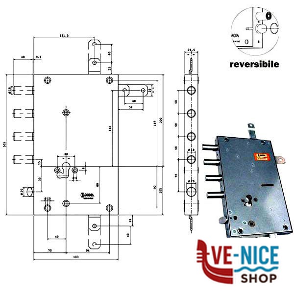 SERRATURA SIC.QUINTUPL.CIL.E70 RSBLQ666/500RF MOIA 666/500RF MOIA SERR.BLINDATE S - immagine 2