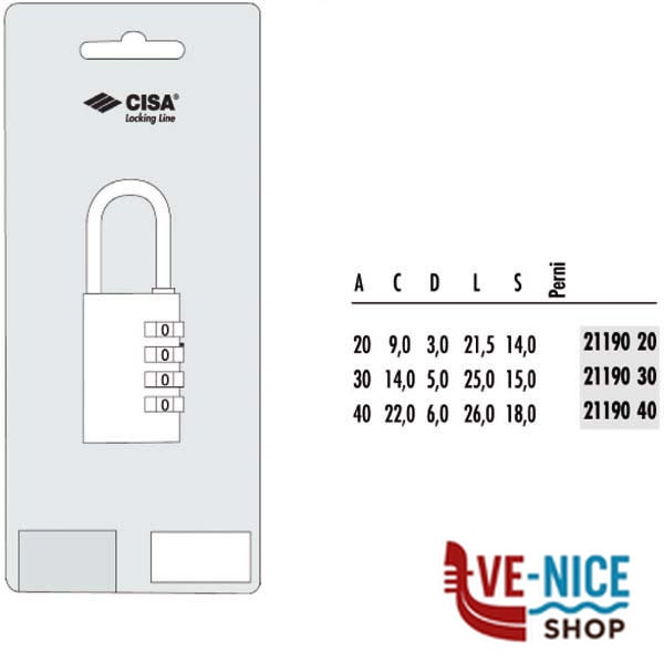 LUCCHETTO OTTONE mm 30 COMBINAZIONE 21190 CISA LL 21190.30.0 CISA LUCCHETTI S - immagine 3