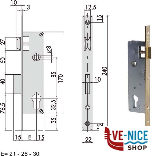 SERRATURA INFILARE LEGNO 5C012-20-0 CISA 5C012.20.0 EX 5C011.20.0 CISA SERR.LEGNO INFILARE S - immagine 6