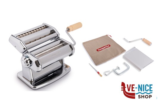 GOURMET MACCHINA I PASTA IMPERIA-RUVIDA-SFOGLIA MM150 - FETTUCCINE 6,5MM-LASAGNETTE 12MM CON ELEGANTE SCATOLA IN LEGNO,SACCHETTO,PENNELLINO,TRAMOGGIA. IMPERIA macchine per pasta (acq.min.1 pezzi) - immagine 5