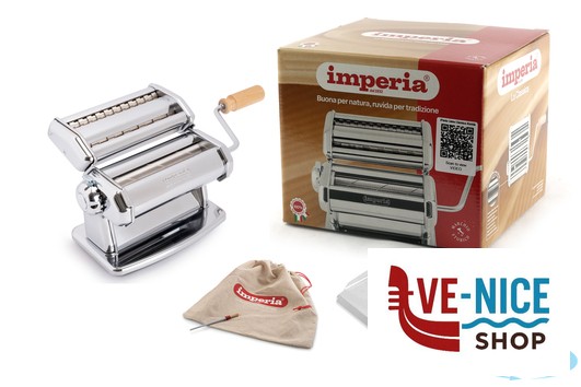 LA CLASSICA-MACCHINA I PASTA IMPERIA RUVIDA 150 - SFOGLIA 150MM - FETTUCCINE 6,5MM-LASAGNETTE 12MM, CON SACCHETTO IN COTONE PENNELLINO E TRAMOGGIA IMPERIA macchine per pasta (acq.min.1 pezzi) - immagine 7