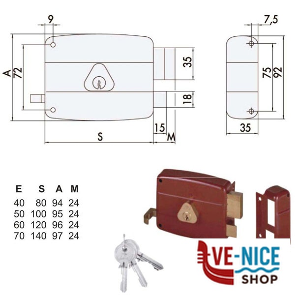 SERRATURA APP.LEGNO SX 50121-70-2 CISA 50121.70.2.N6 CISA SERR.LEGNO APPLICARE S - immagine 7